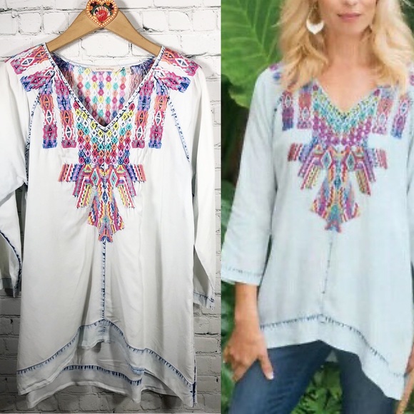 Soft Surroundings Tops - Soft Surroundings Embroidered Tunic L